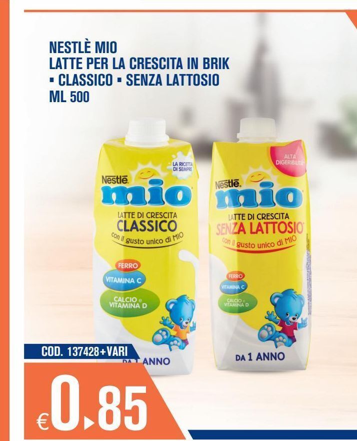 Offerta Nestlé mio latte per la crescita ml 500 classico senza