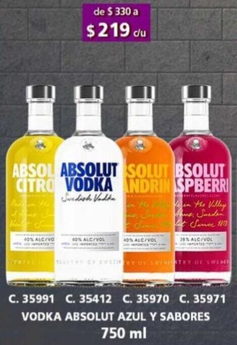 VODKA ABSOLUT AZUL Y SABORES 750ML Oferta En Bodegas Alianza