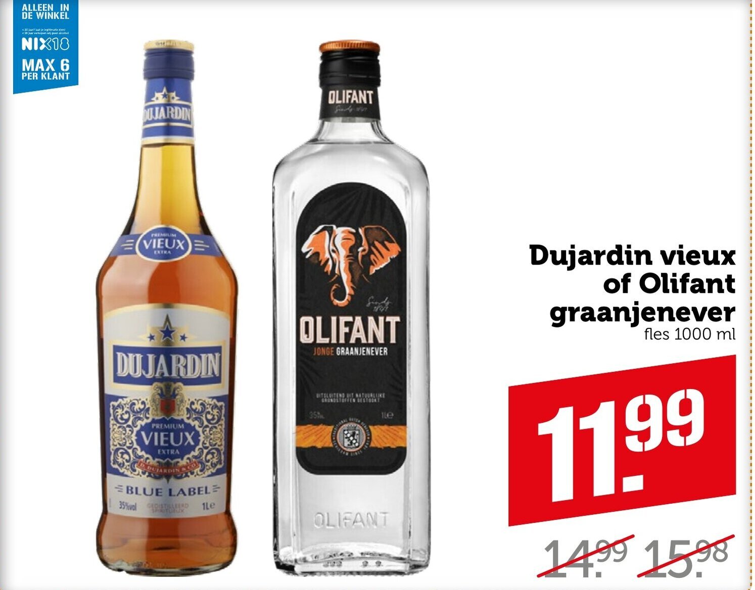 Dujardin Vieux Of Olifant Graanjenever 1000 Ml Aanbieding Bij Coop