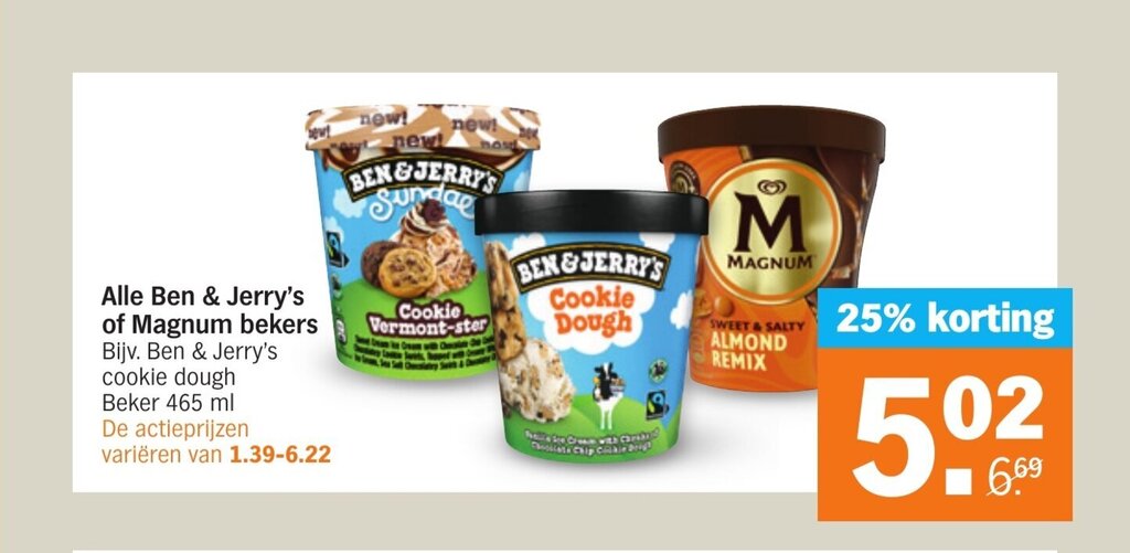 Alle Ben Jerry S Of Magnum Bekers Ml Aanbieding Bij Albert Heijn