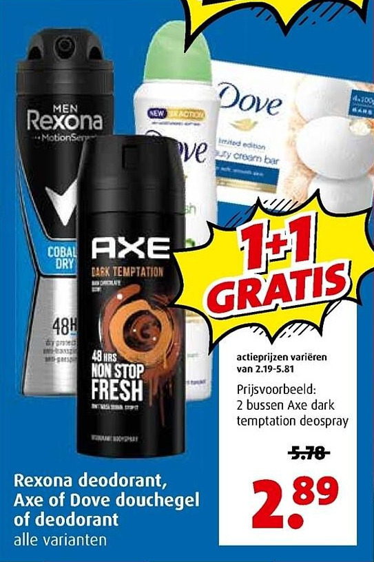 Rexona Deodorant Axe Of Dove Douchegel Of Deodorant Aanbieding Bij Boni