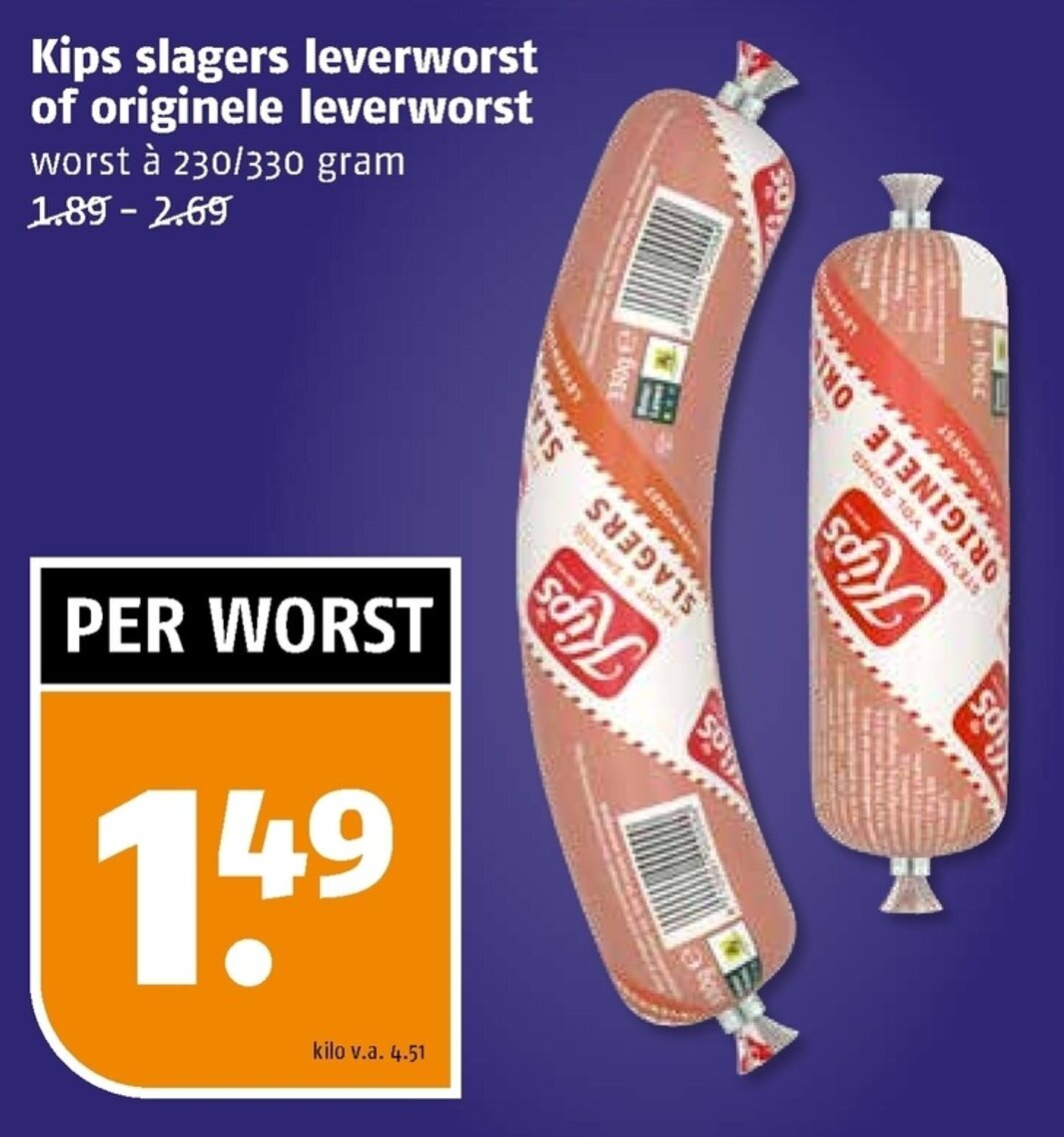 Kips Slagers Leverworst Of Originele Leverworst 230 330 Gram Aanbieding