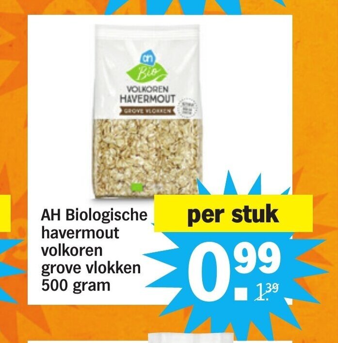 Ah Biologische Havermout Volkoren Grove Vlokken Gram Aanbieding Bij