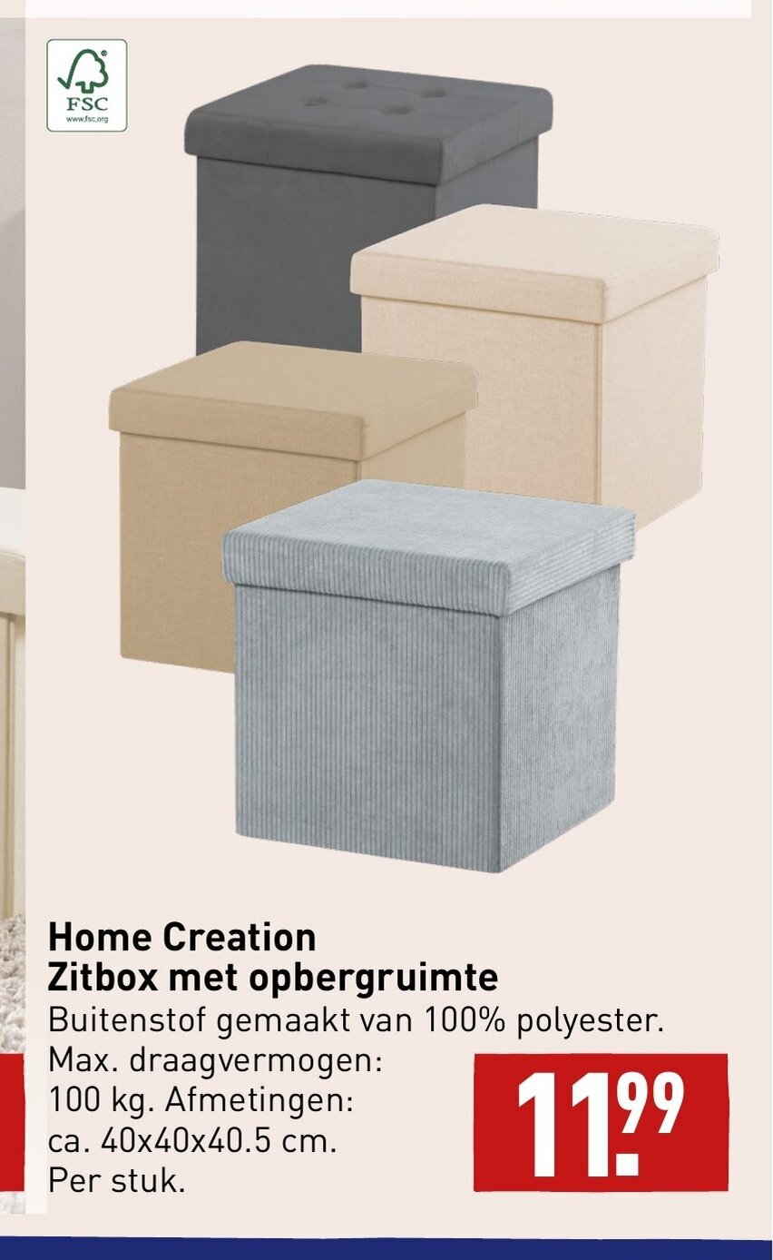 Home Creation Zitbox Met Opbergruimte X X Cm Aanbieding Bij Aldi