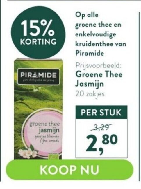 Piramide Groene Thee Jasmijn Zakjes Aanbieding Bij Holland Barrett