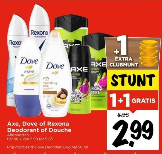 Axe Dove Of Rexona Deodorant Of Douche Aanbieding Bij Vomar Voordeelmarkt