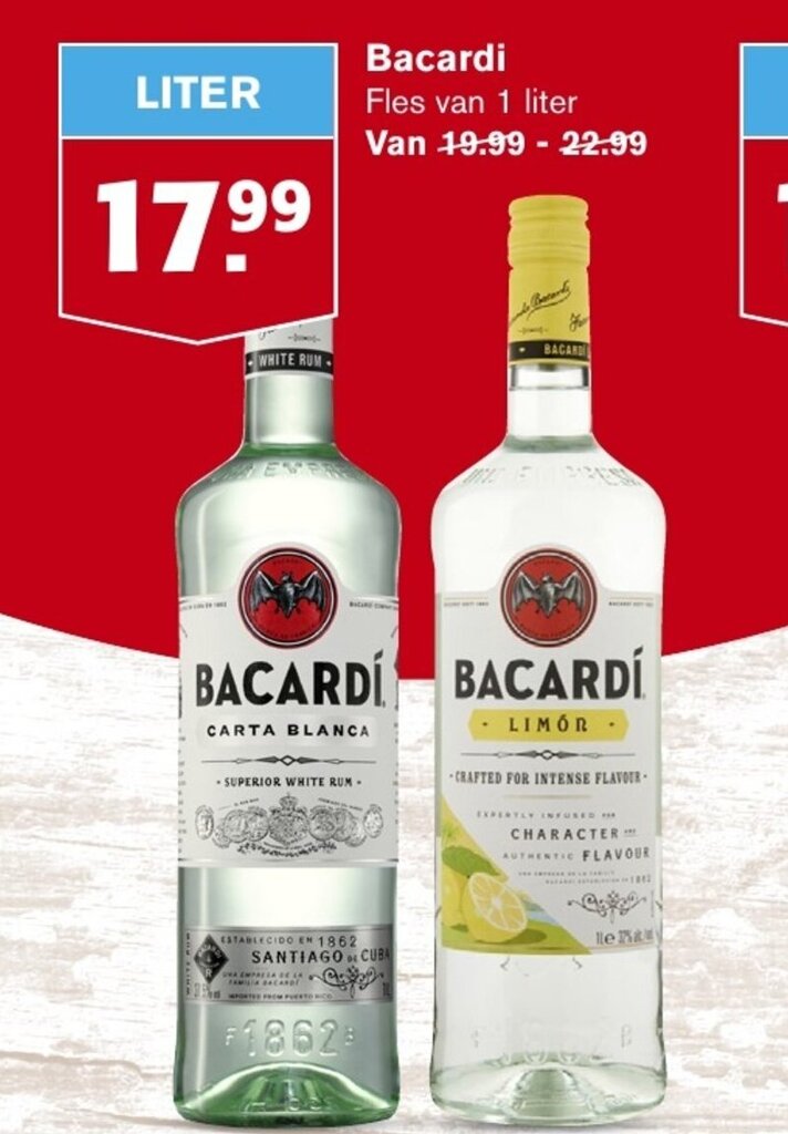 Bacardi Fles Van 1 Liter Aanbieding Bij Hoogvliet