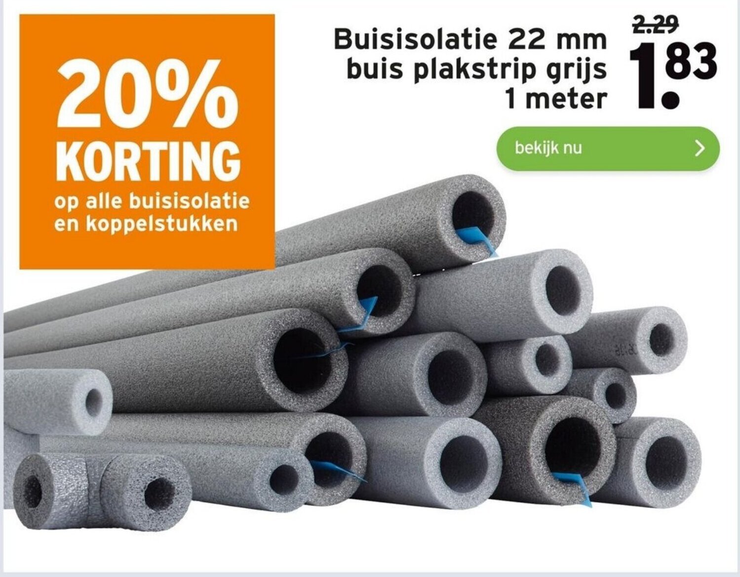 Buisisolatie 22 Mm Buis Plakstrip Grijs 1 Meter Aanbieding Bij GAMMA