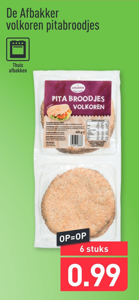 De Afbakker Volkoren Pitabroodjes 6 Stuks Aanbieding Bij ALDI