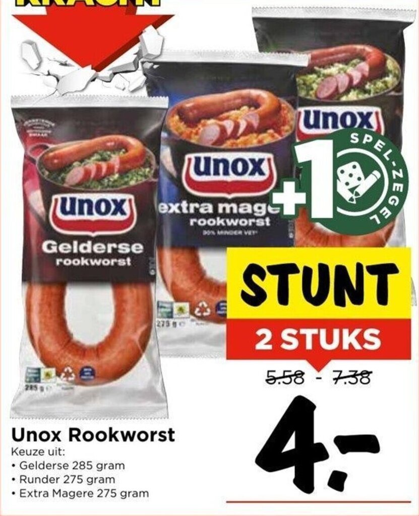 Unox Rookworst Stuks Aanbieding Bij Vomar Voordeelmarkt