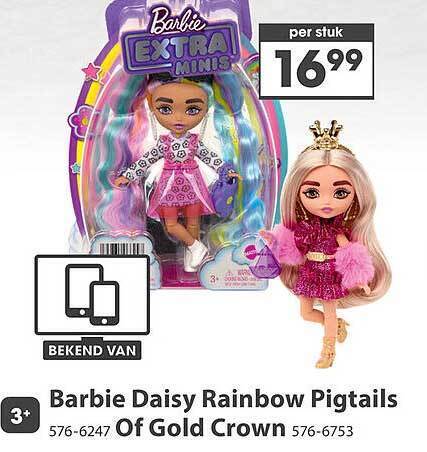 Barbie Daisy Rainbow Pigtails Of Gold Crown Aanbieding Bij Top Toys