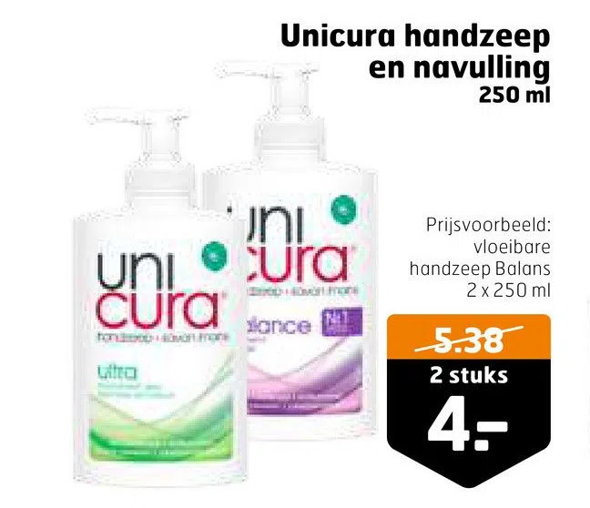 Unicura Handzeep En Navulling 250 Ml Aanbieding Bij Trekpleister