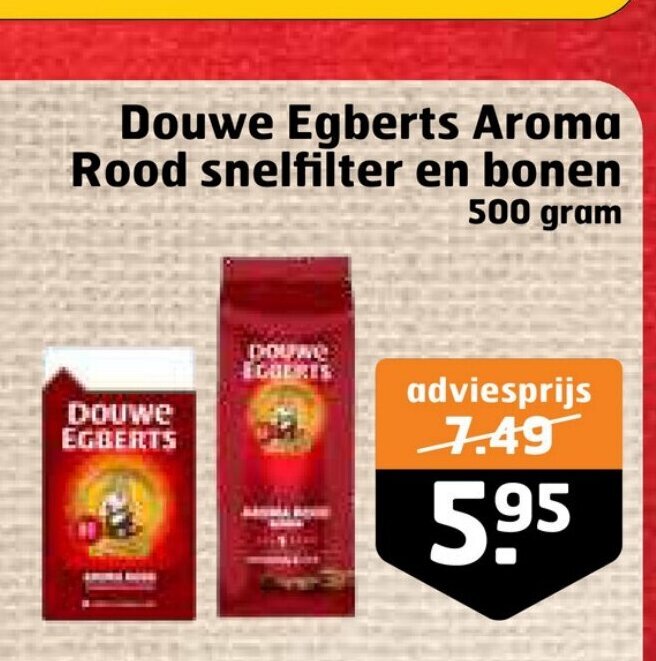 Douwe Egberts Aroma Rood Snelfilter En Bonen 500 Gram Aanbieding Bij