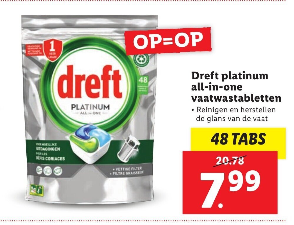 Dreft Platinum All In One Vaatwastabletten 48 Tabs Aanbieding Bij Lidl