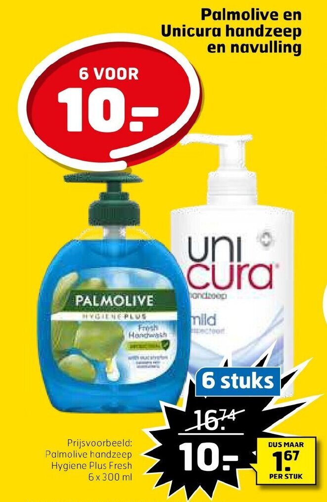 Palmolive En Unicura Handzeep En Navulling 6 Stuks Aanbieding Bij