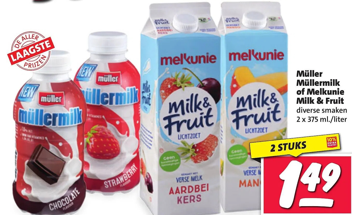 M Ller M Llermilk Of Melkunie Milk Fruit Aanbieding Bij Nettorama