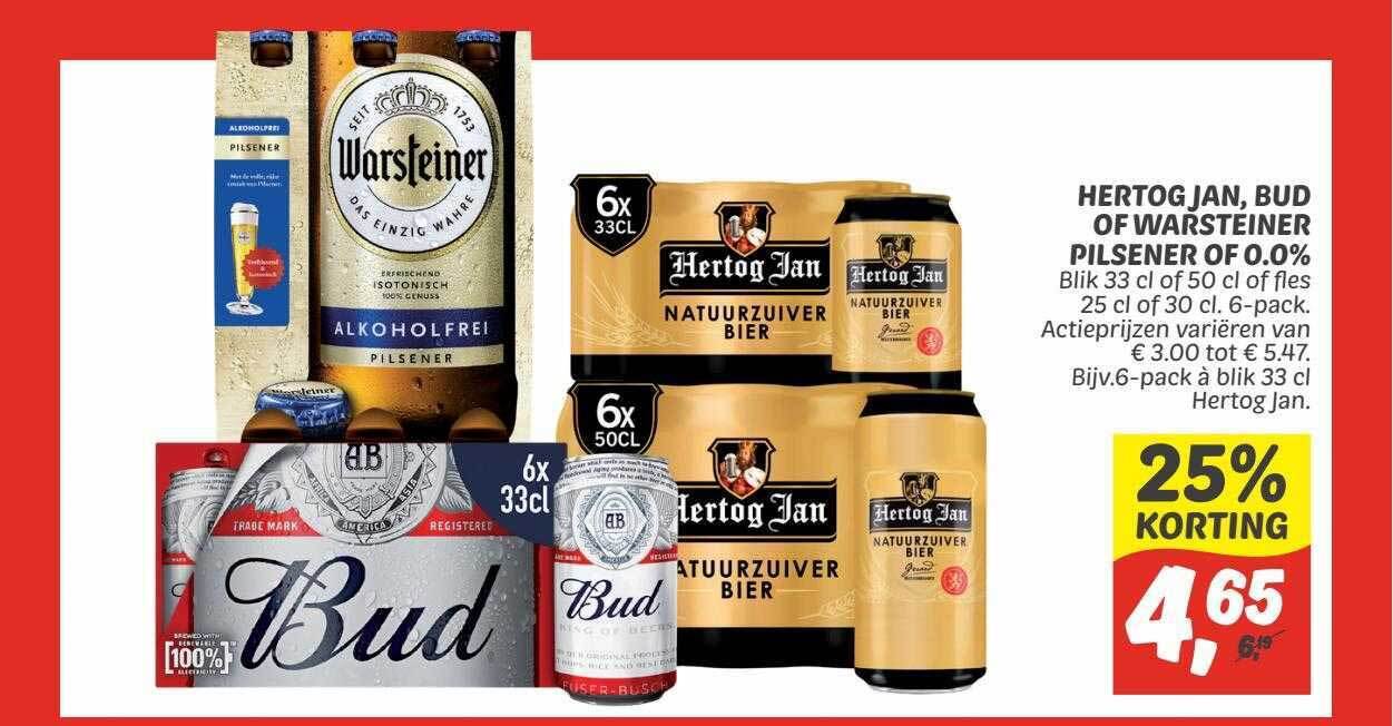 Hertog Jan Bud Of Warsteiner Pilsener Of 0 0 25 Korting Aanbieding