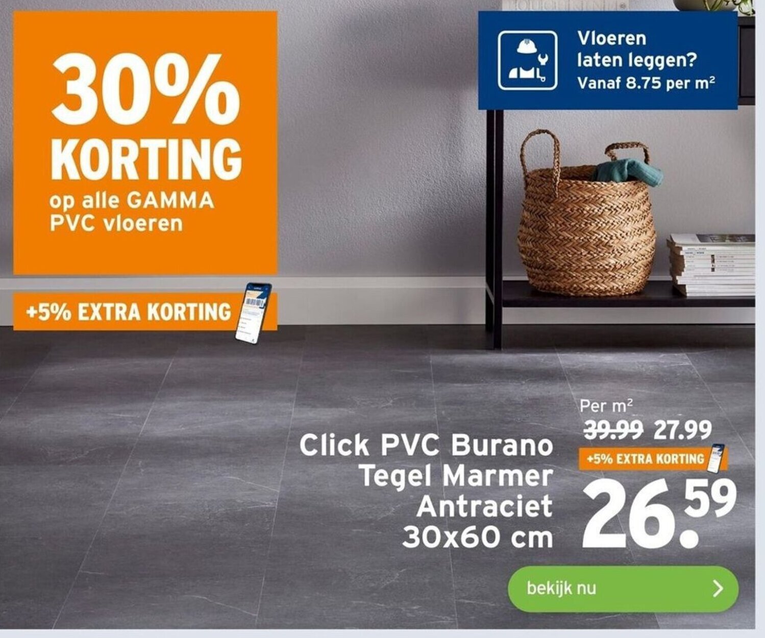 Click Pvc Burano Tegel Marmer Antraciet X Cm Aanbieding Bij Gamma