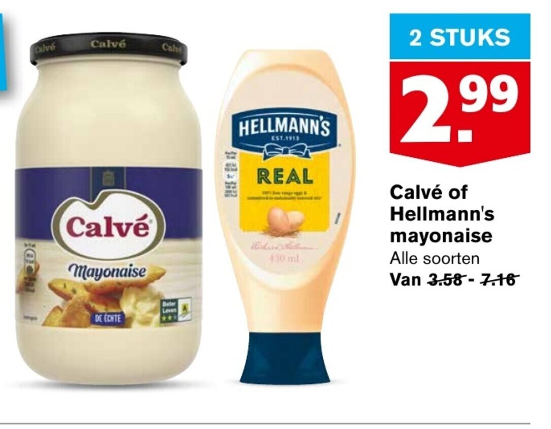 Calve Of Hellmann S Mayonaise Stuks Aanbieding Bij Hoogvliet