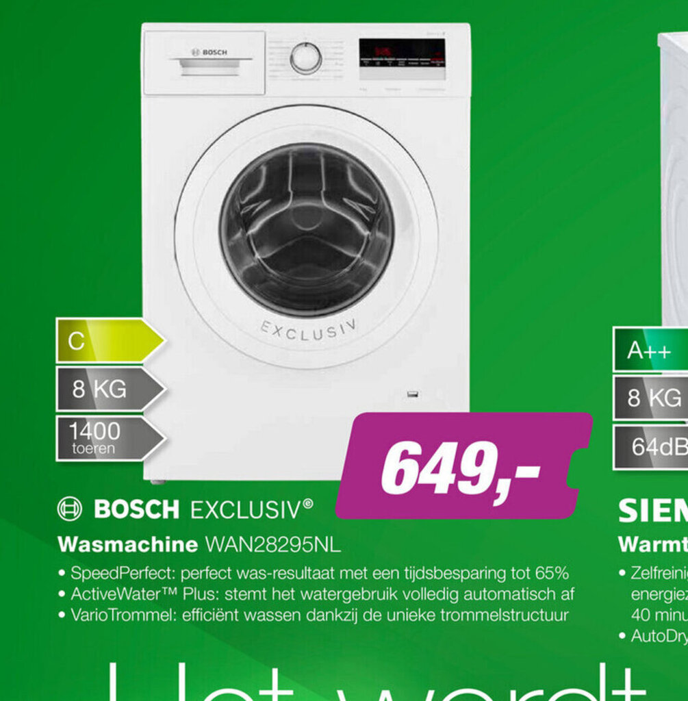 Bosch Exclusiv Wasmachinen WAN28295NL Aanbieding Bij EP