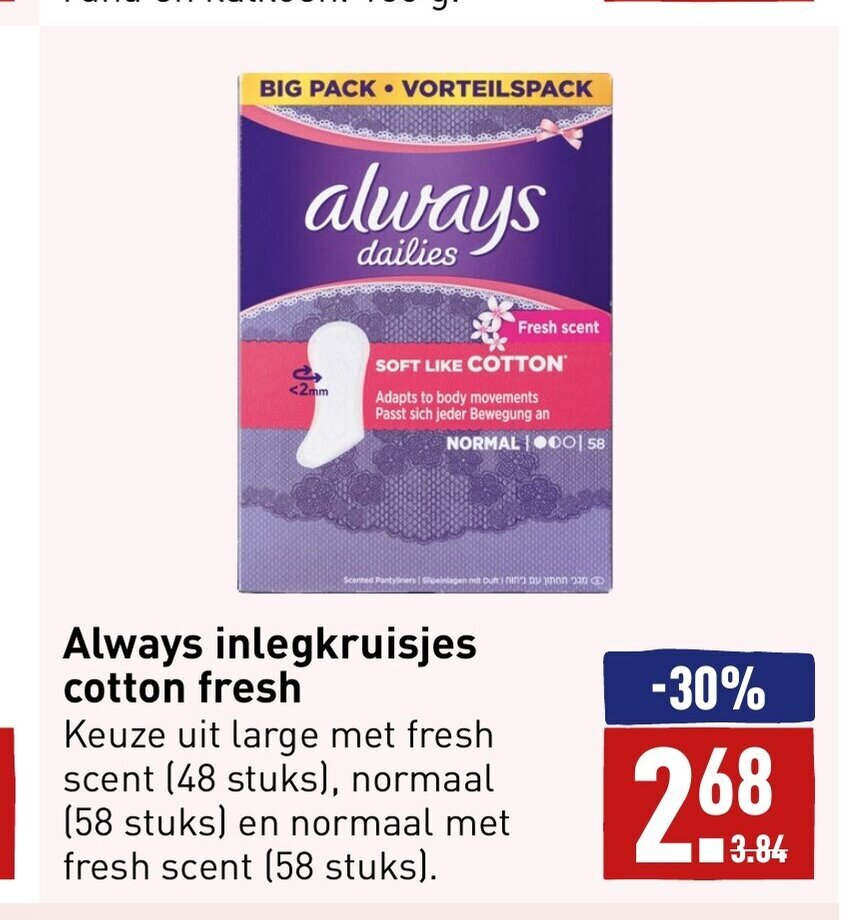 Always Inlegkruisjes Cotton Fresh Aanbieding Bij ALDI