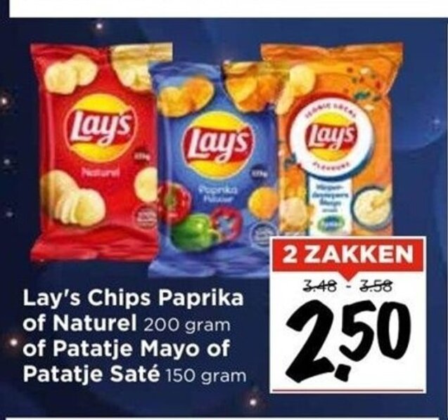 Lay S Chips Paprika Of Naturel 200 Gram Of Patatje Mayo Of Patatje Sate