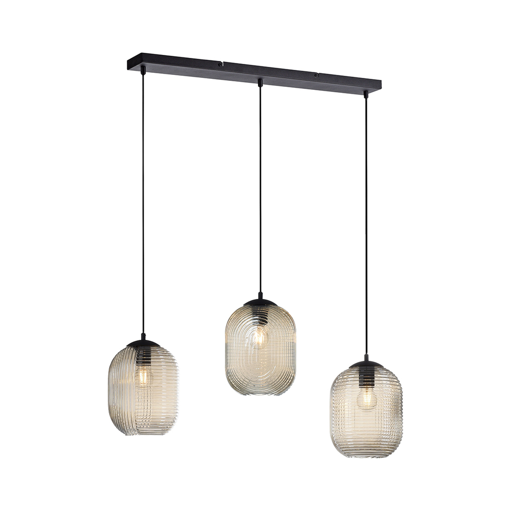 Art Deco Hanglamp Zwart Met Amber Glas 3 Lichts Chris Aanbieding Bij