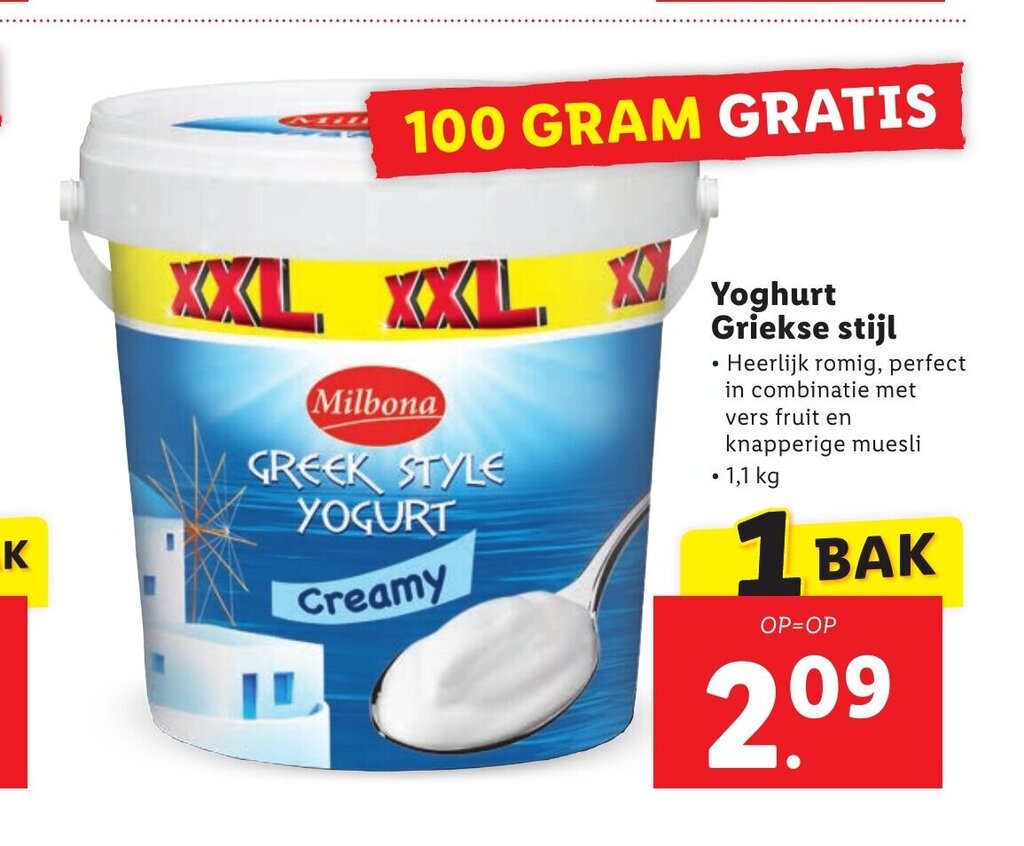 Milbona Yoghurt Griekse Stijl Kg Aanbieding Bij Lidl