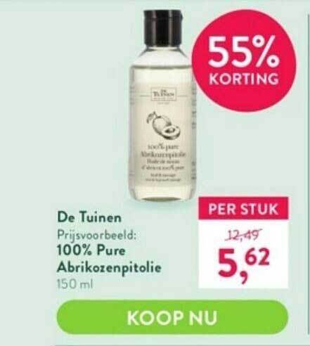 De Tuinen 100 Pure Abrikozenpitolie Aanbieding Bij Holland Barrett