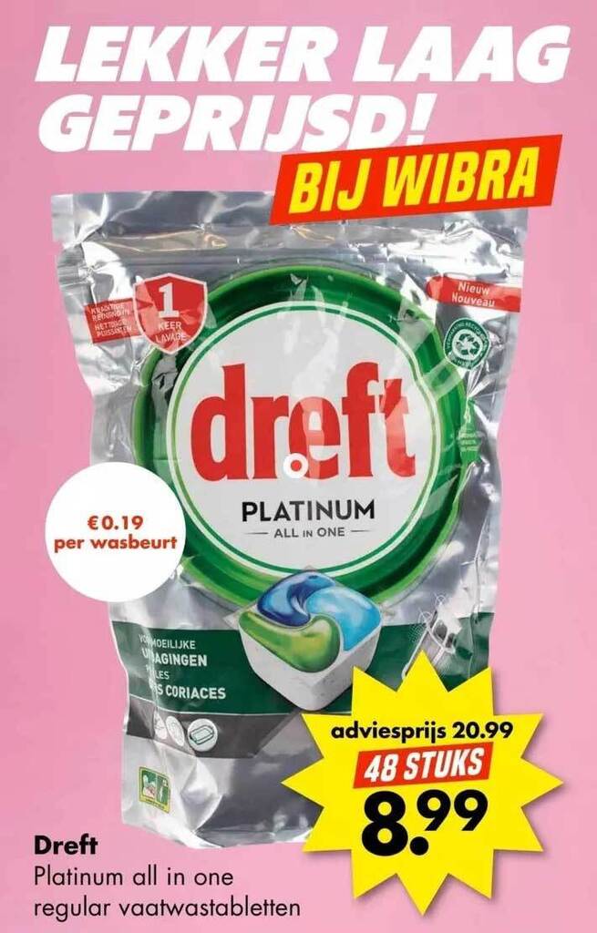 Dreft Platinum All In One Regular Vaatwastabletten Aanbieding Bij Wibra