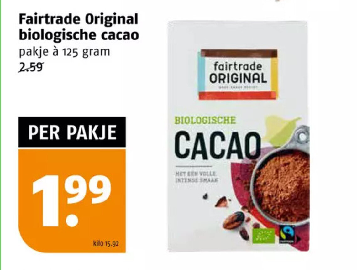 Fairtrade Original Biologische Cacao 125 Gram Aanbieding Bij Poiesz