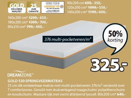 Dreamzone Gold S Springveermatras Aanbieding Bij Jysk