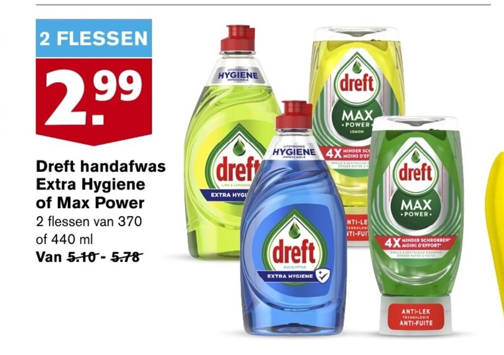 Dreft Handafwas Extra Hygiene Of Max Power 370 Of 440 Ml Aanbieding Bij