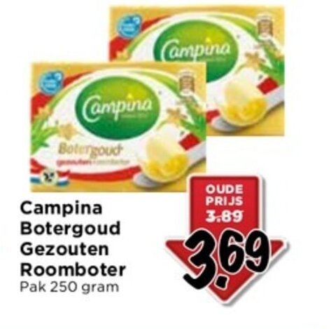 Campina Botergoud Gezouten Roomboter 250g Aanbieding Bij Vomar