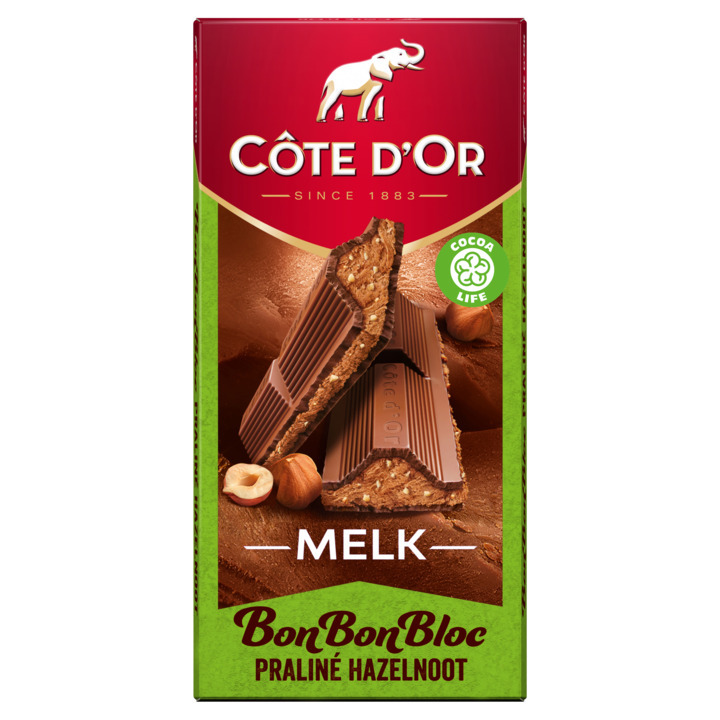 Côte d or bonbonbloc chocolade reep melk praliné hazelnoot 200g