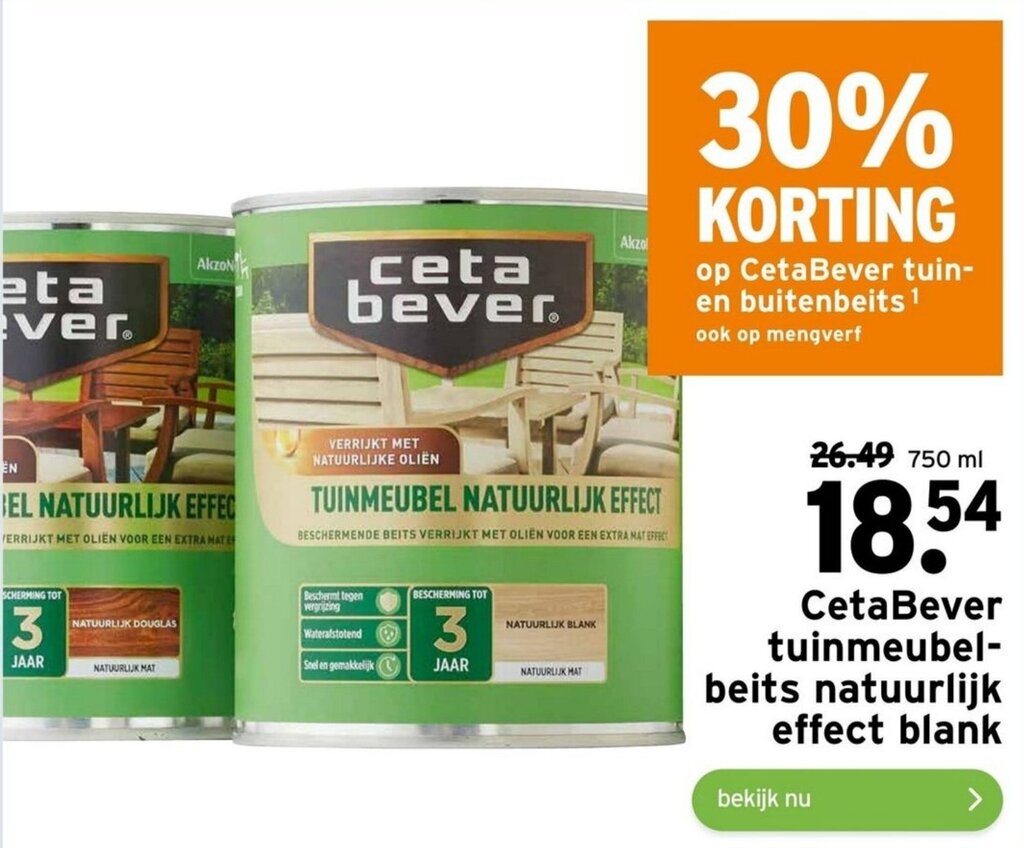 Cetabever Tuinmeubel Beits Natuurlijk Effect Blank 750ml Aanbieding Bij