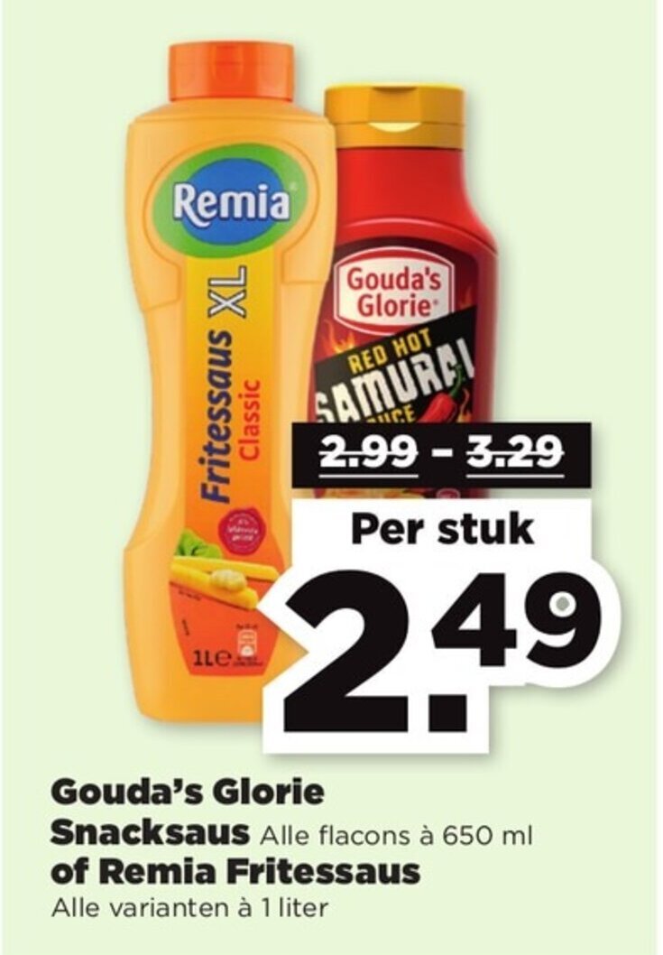 Gouda S Glorie Snacksaus 650ml Of Remia Fritessaus 1 Liter Aanbieding