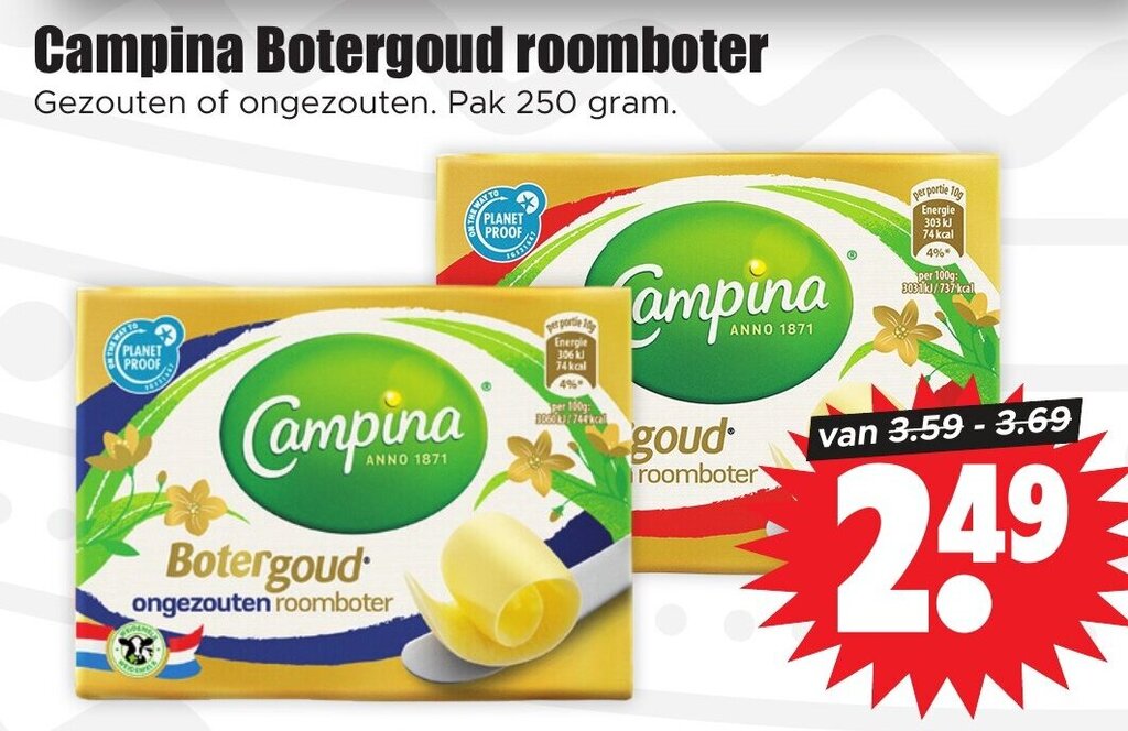 Campina Botergoud Roomboter 250g Aanbieding Bij Dirk