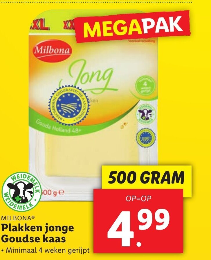 Milbona Plakken Jonge Goudse Kaas 500 Gram Aanbieding Bij Lidl