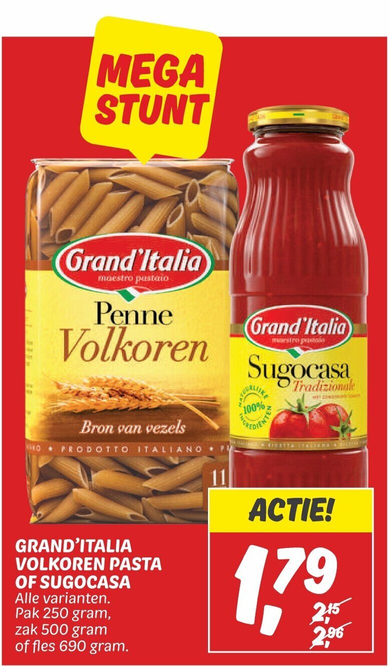 Grand Italia Volkoren Pasta Of Sugocasa Pak 250 Gram Zak 500 Gram Of