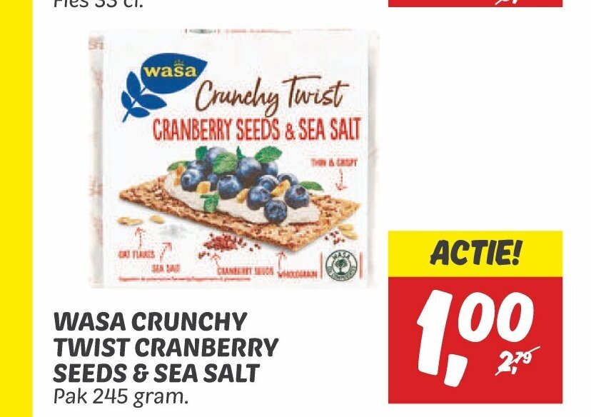 Wasa Crunchy Twist Cranberry Seeds Sea Salt Pak 245 Gram Aanbieding