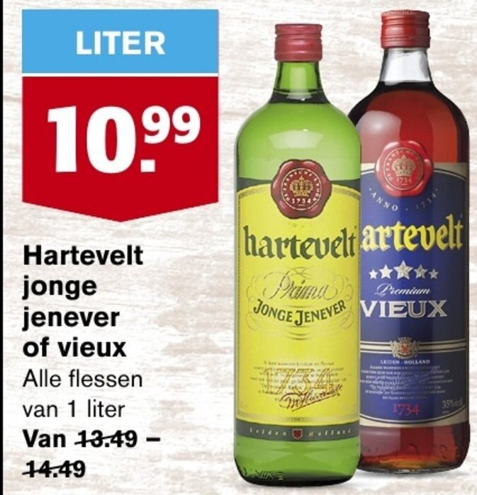 Hartevelt Jonge Jenever Of Vieux 1 Liter Aanbieding Bij Hoogvliet