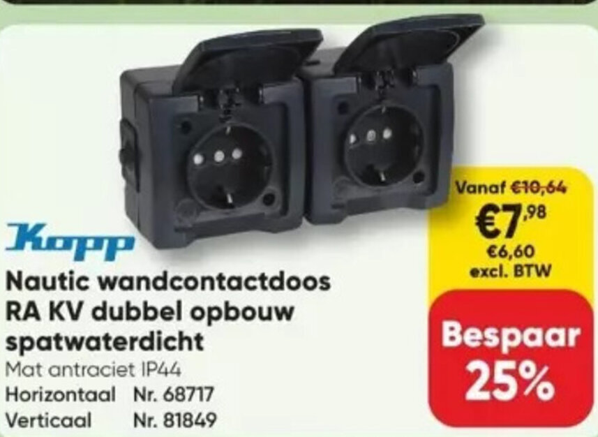 Kopp Nautic Wandcontactdoos Ra Kv Dubbel Opbouw Spatwaterdicht Mat