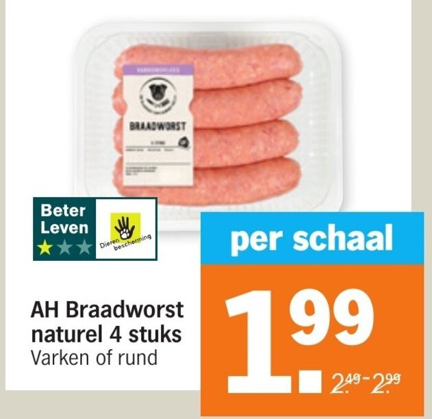 Braadworst Naturel 4 Stuks Aanbieding Bij Albert Heijn