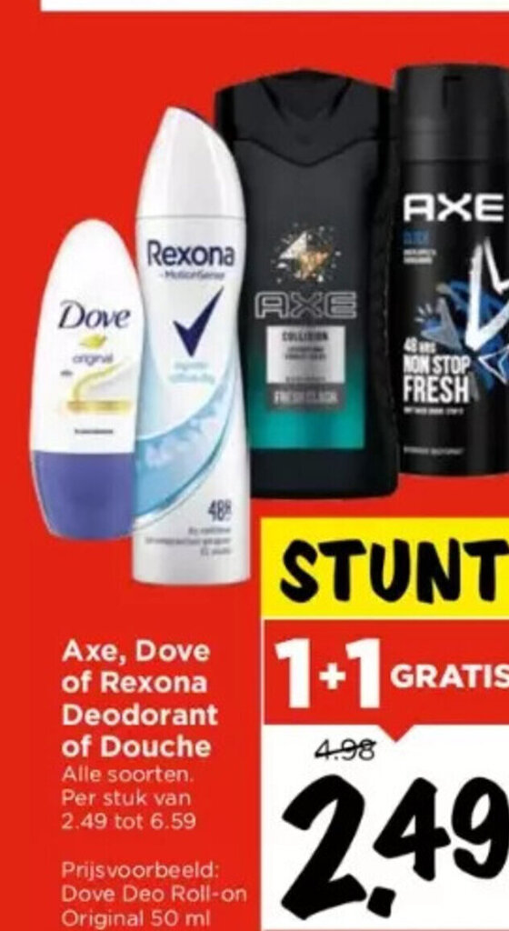 Axe Dove Of Rexona Deodorant Of Douche Alle Soorten Aanbieding Bij