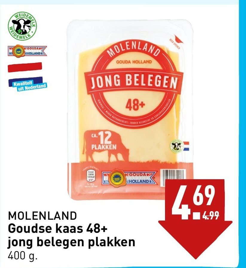 MOLENLAND Goudse Kaas 48 Jong Belegen Plakken 400 G Aanbieding Bij ALDI