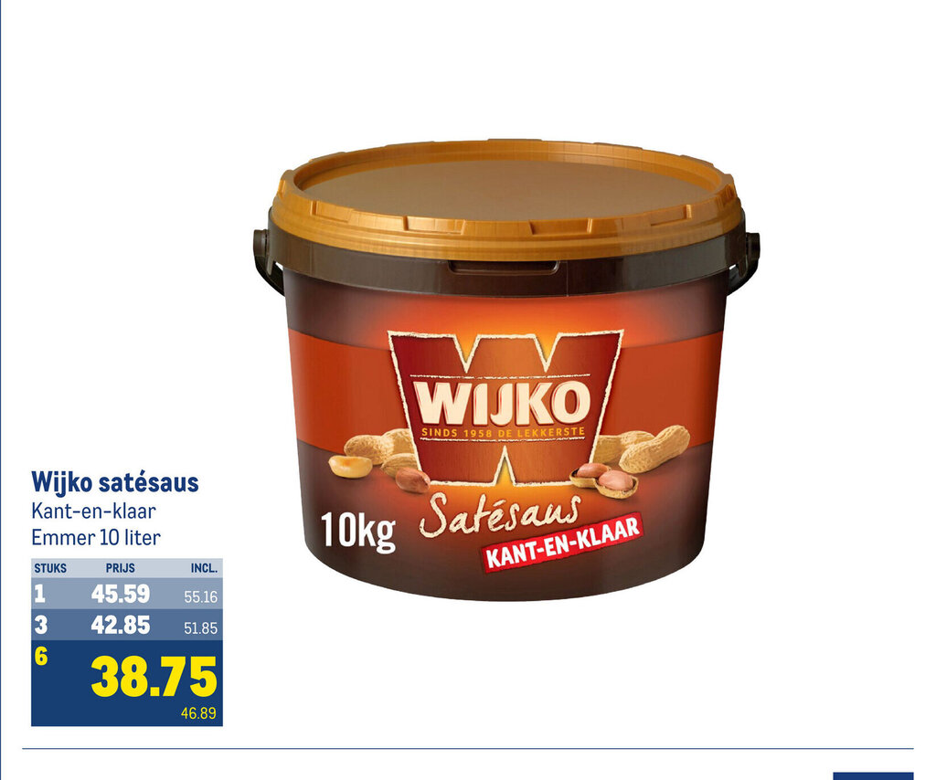 Wijko Sat Saus Kant En Klaar Emmer Liter Aanbieding Bij Makro