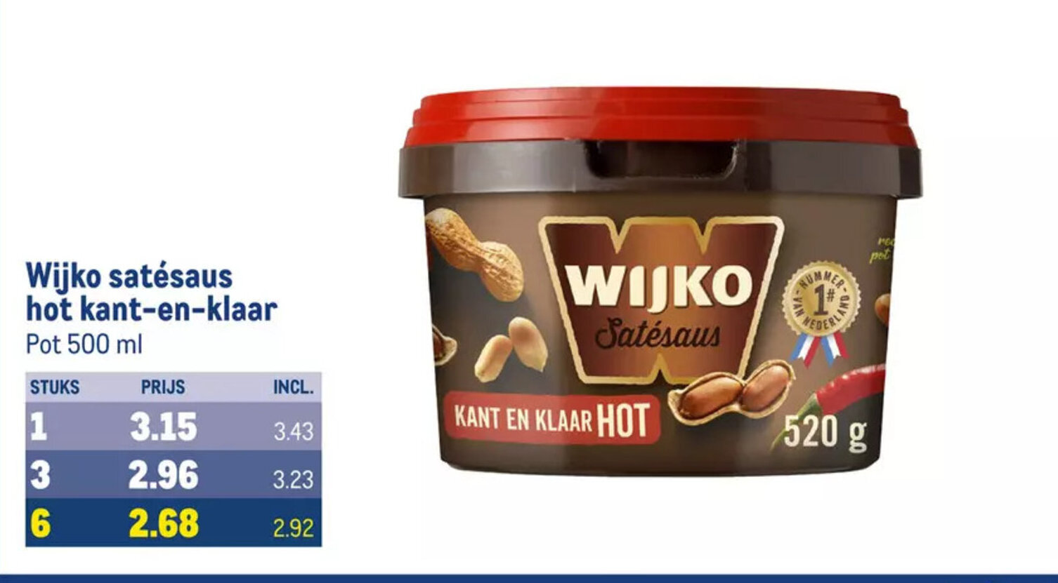 Wijko satésaus hot kant en klaar 500ml aanbieding bij Makro