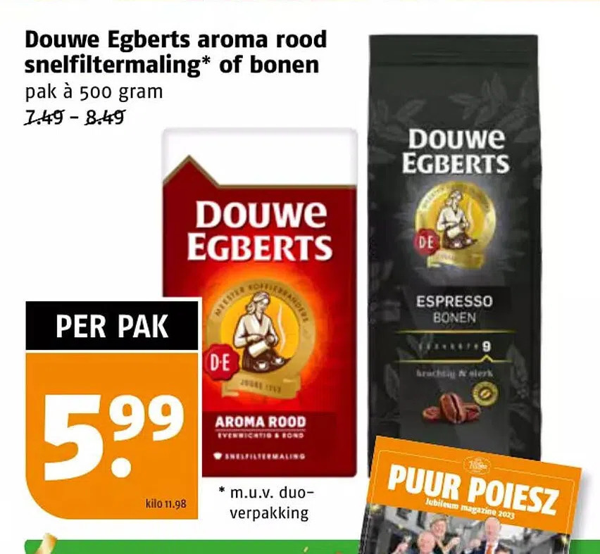 Douwe Egberts Aroma Rood Snelfiltermaling Of Bonen Aanbieding Bij Poiesz