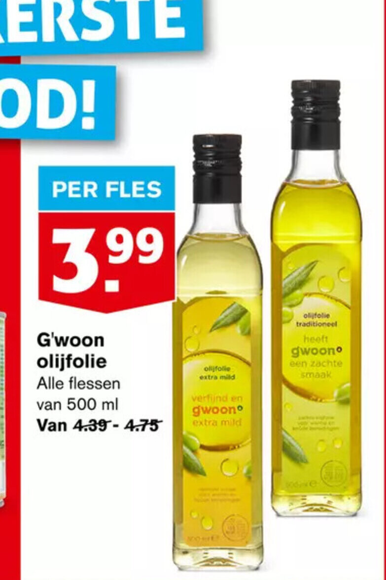 G Woon Olijfolie Alle Flessen Van 500 Ml Aanbieding Bij Hoogvliet